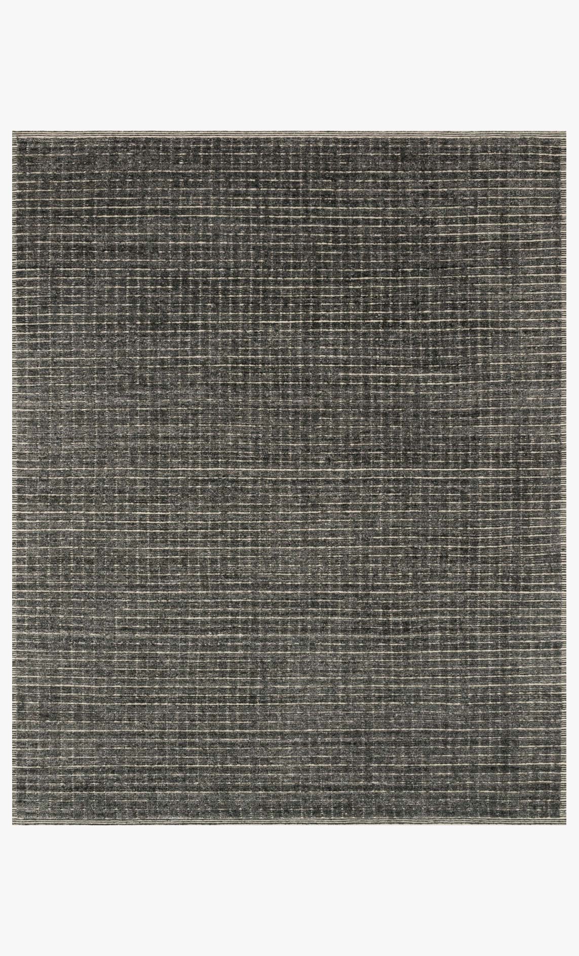 Charcoal dark gray hand-loomed rug with subtle grid weave, flat rectangle.