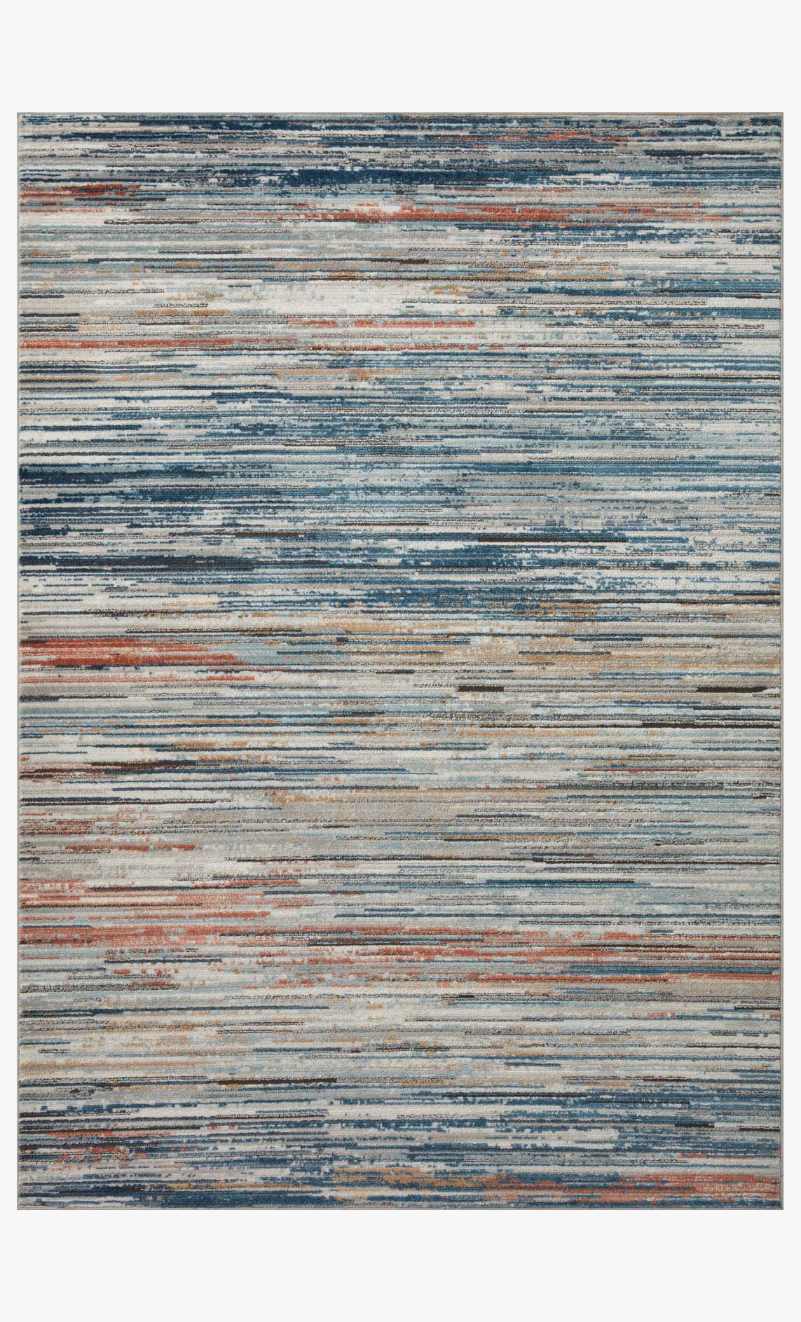 Contemporary power-loomed rug, pebble background with blue and rust stripe pattern