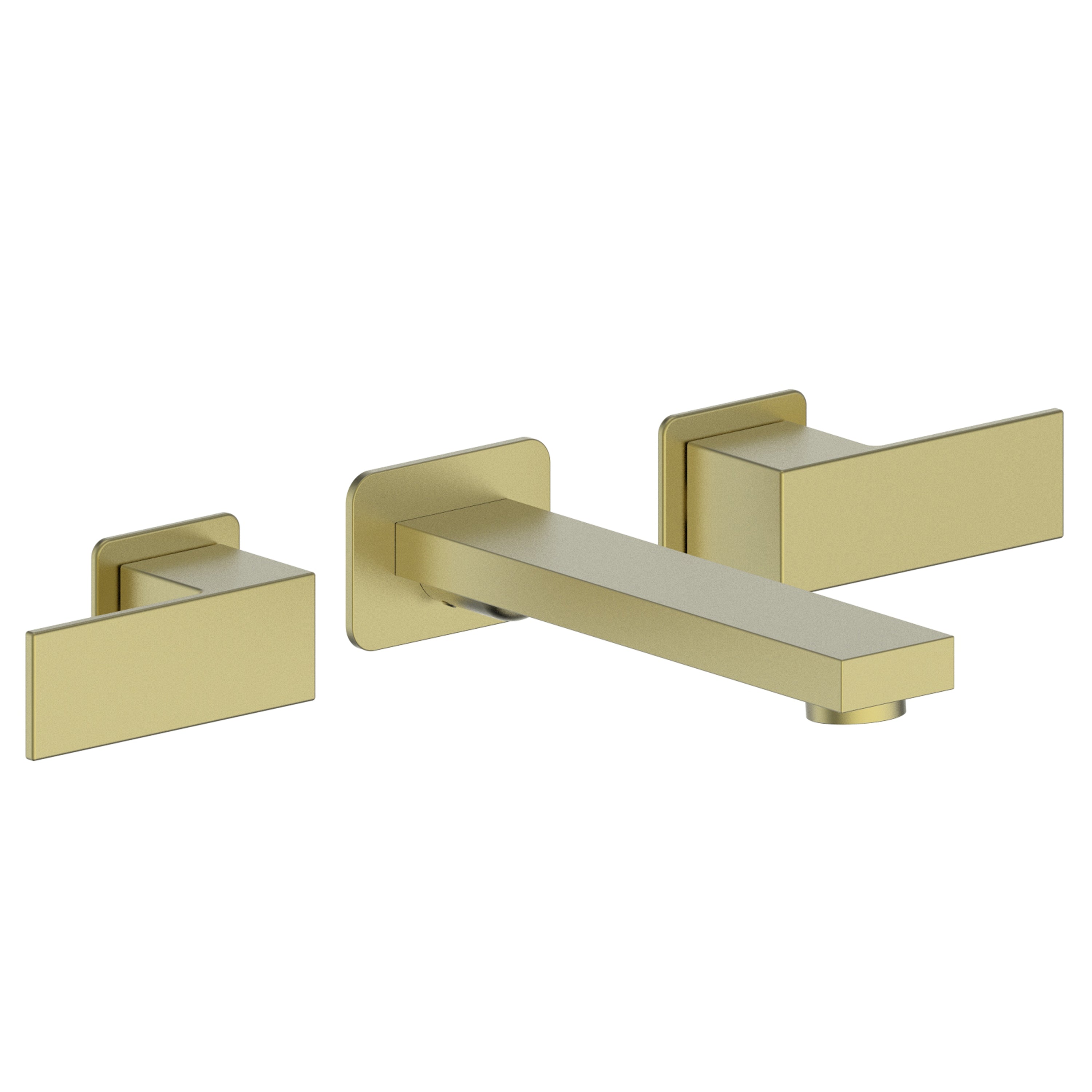 Wall-mount bath faucet with spout and two rectangular handles, champagne bronze finish.