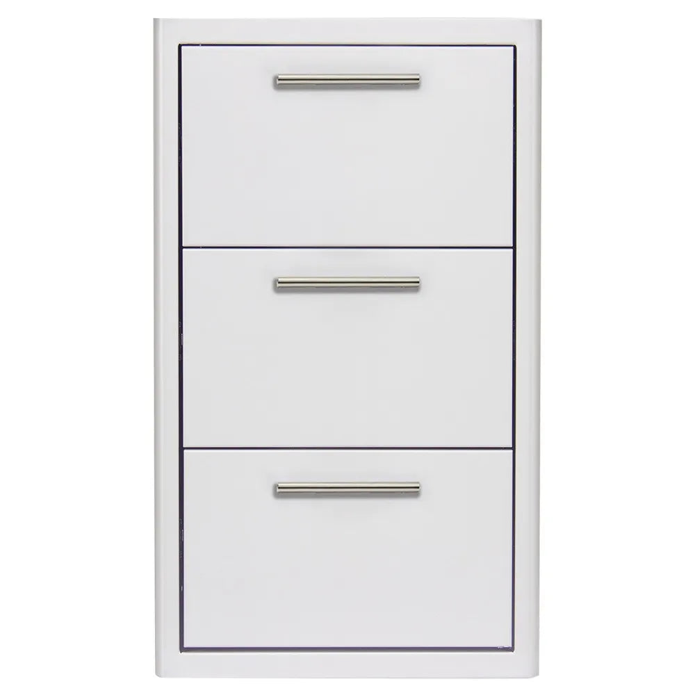 16-inch triple-access drawer with three white drawers and silver bar pulls