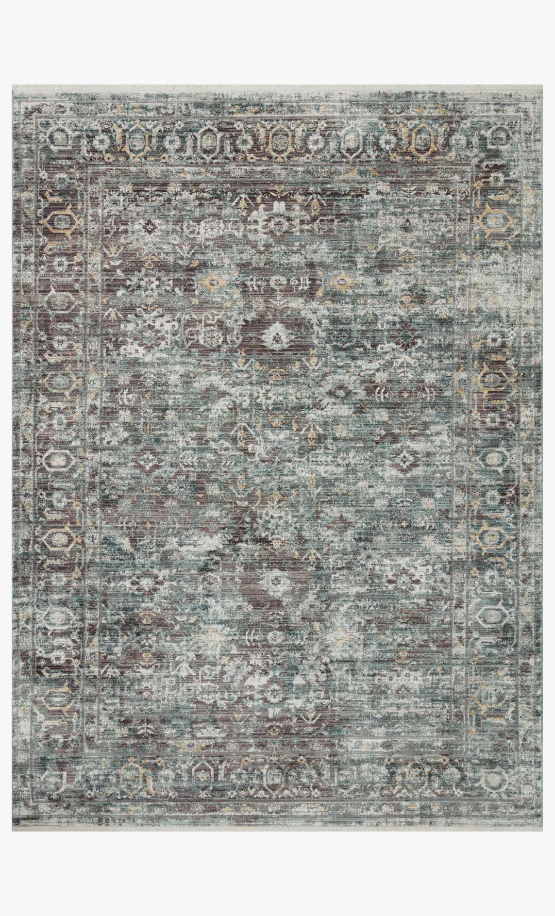 Traditional power-loomed rug, slate gray with teal and ornate medallion pattern