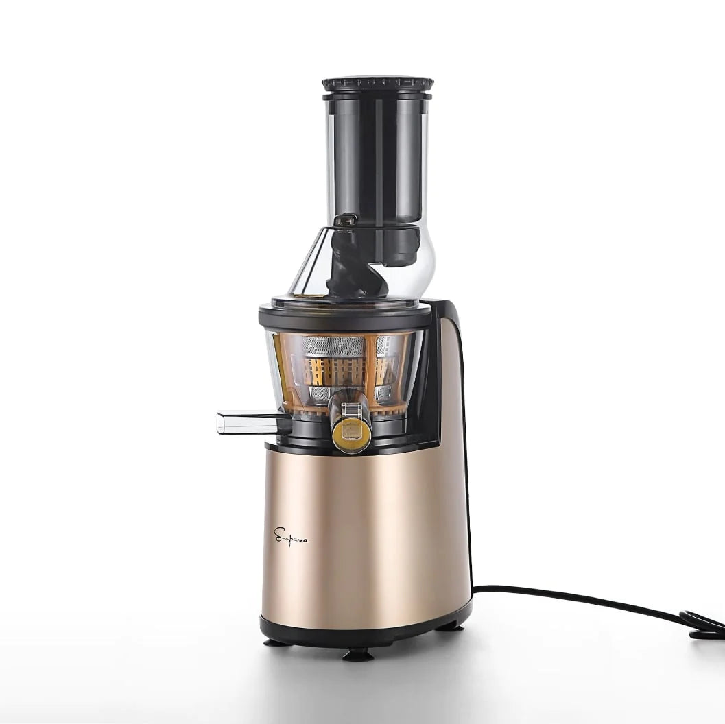 Gold cold press juicer with transparent pulp chamber and front control window