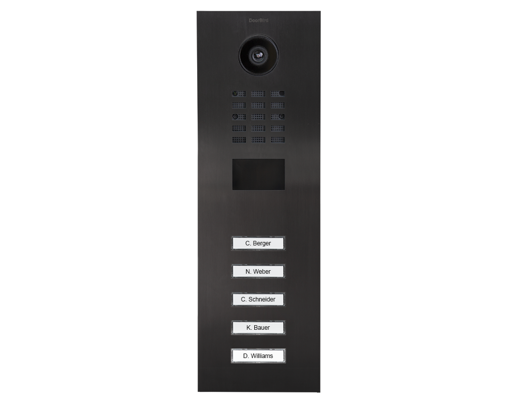DoorBird D2105V IP video door station, titanium, camera and five nameplate buttons