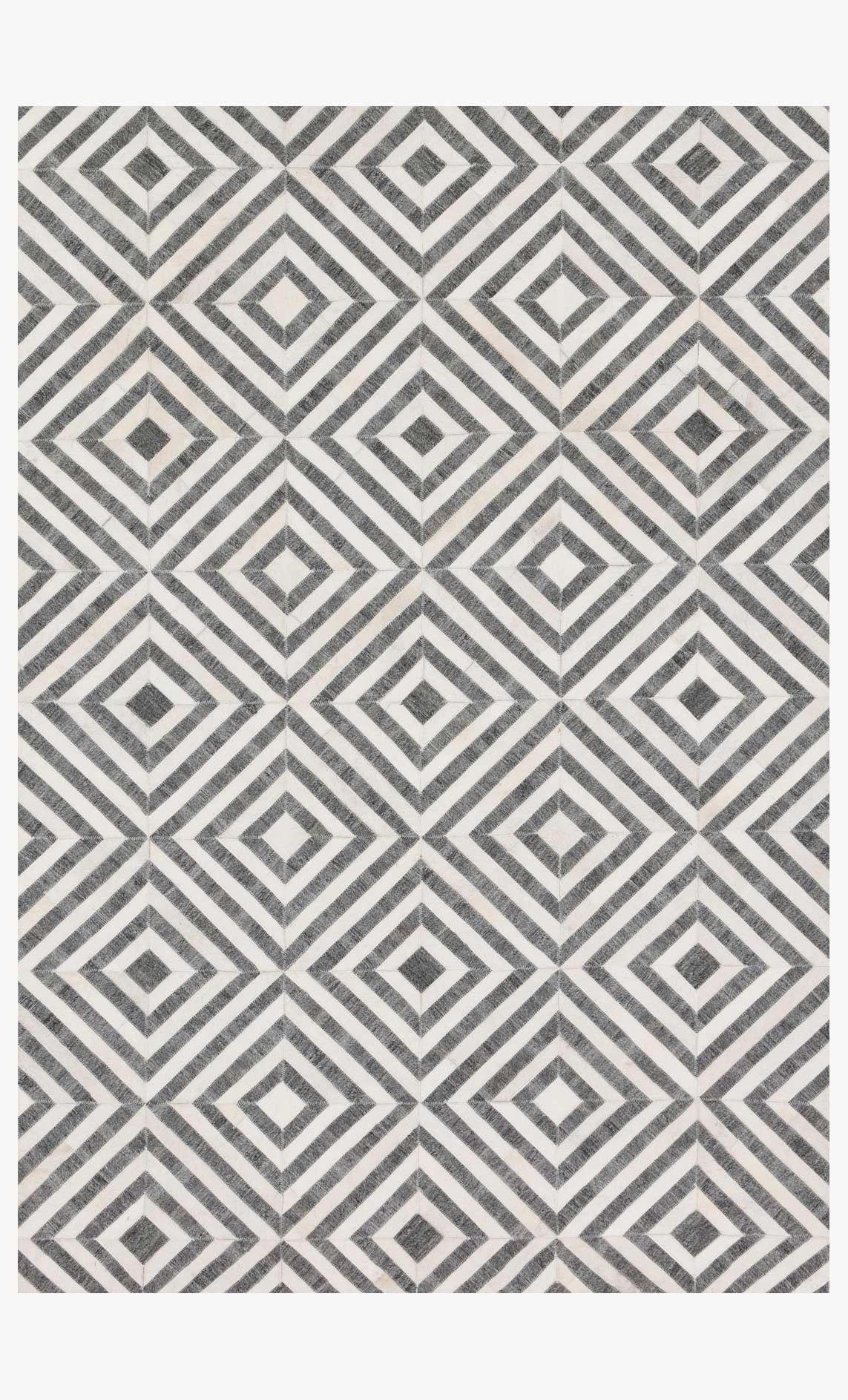 Charcoal and ivory contemporary hand-stitched rug with geometric diamond chevron pattern