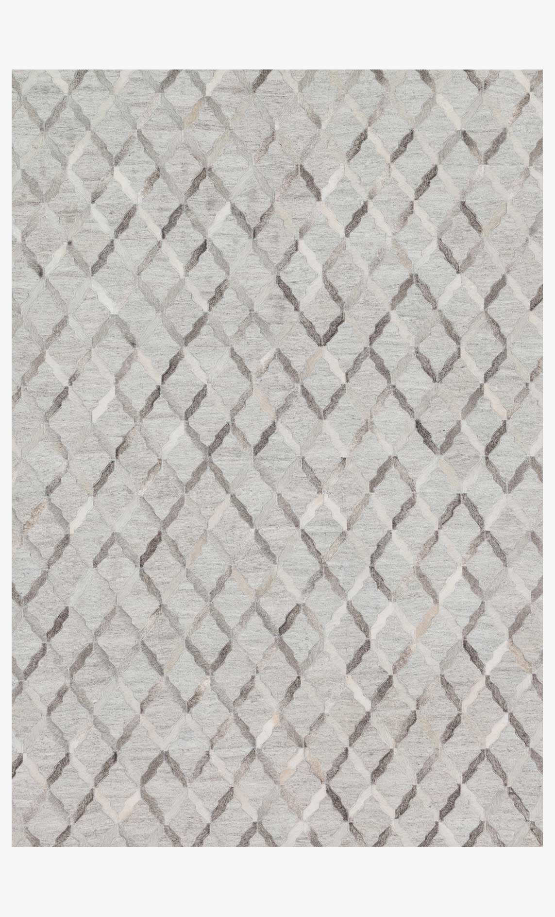 Contemporary hand-stitched area rug in light grey with repeating diamond pattern