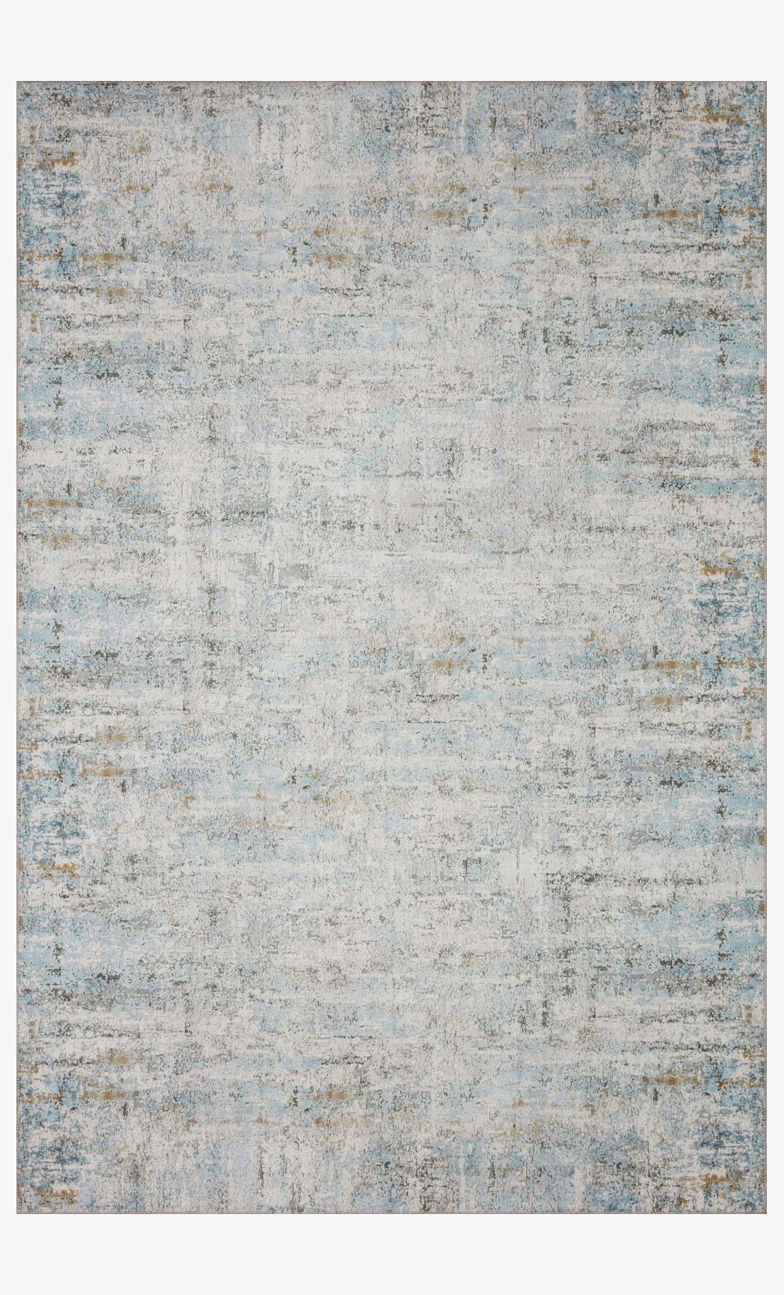 Ivory and sky blue power-loomed rug with distressed abstract pattern