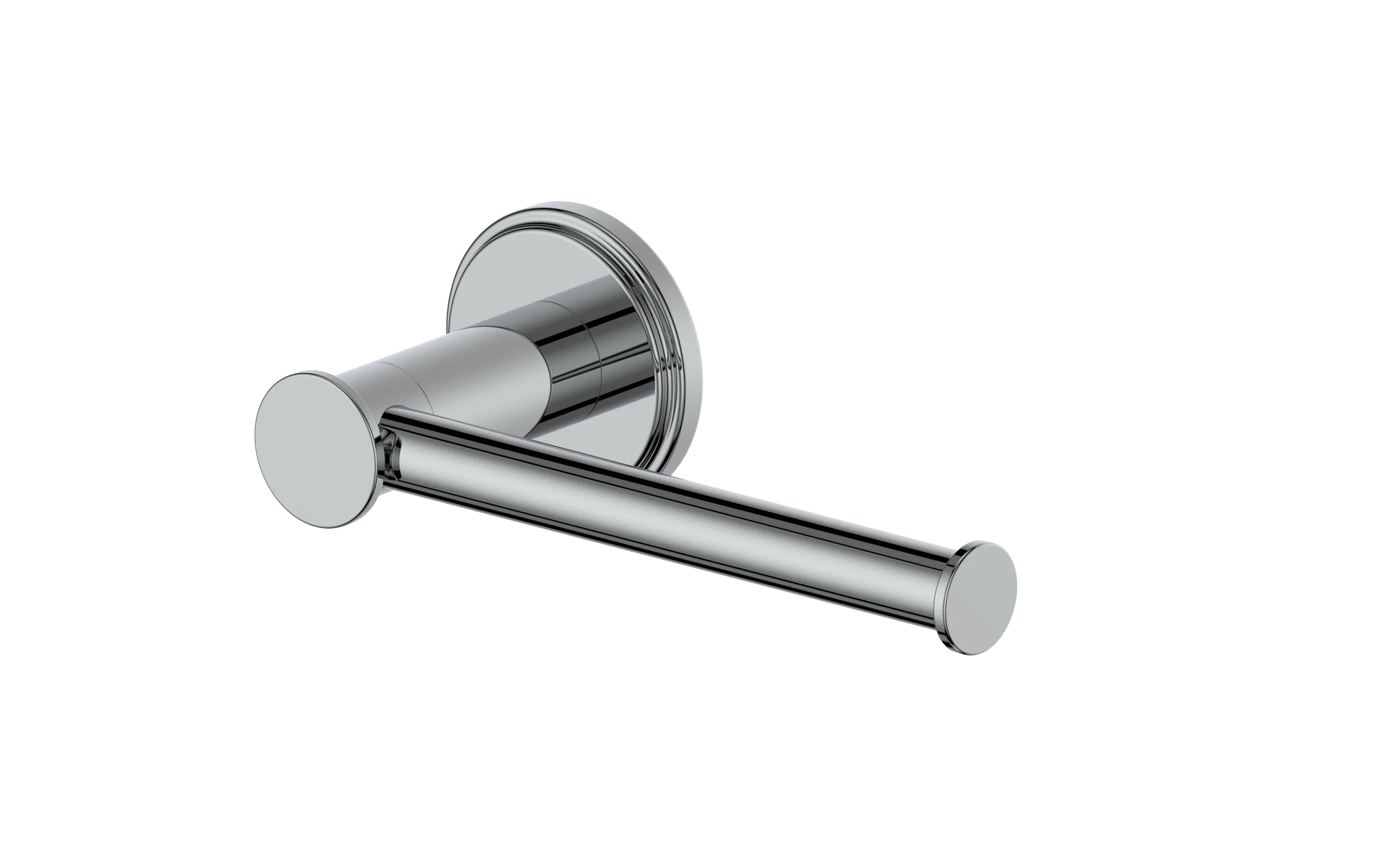 Chrome wall-mounted toilet paper holder with horizontal support bar