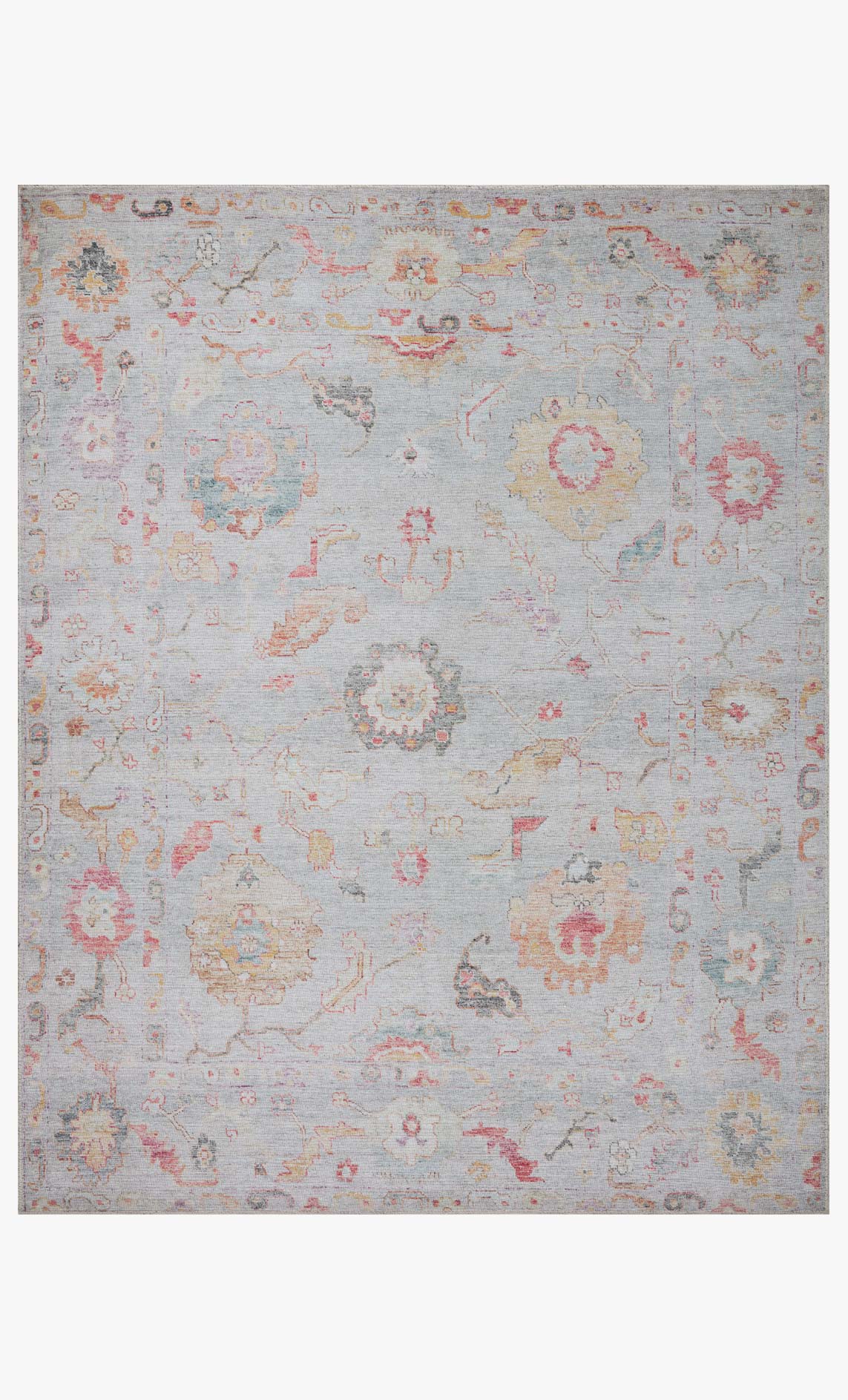 Traditional power-loomed rug with light silver base and multi-color ornate medallion pattern