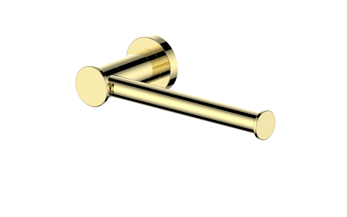 Polished gold towel rack bar with round wall mounts