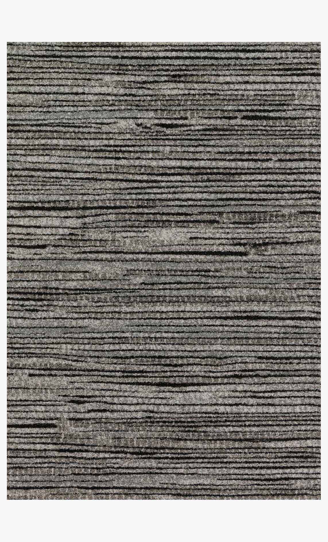 Grey and black power-loomed rug with horizontal linear texture