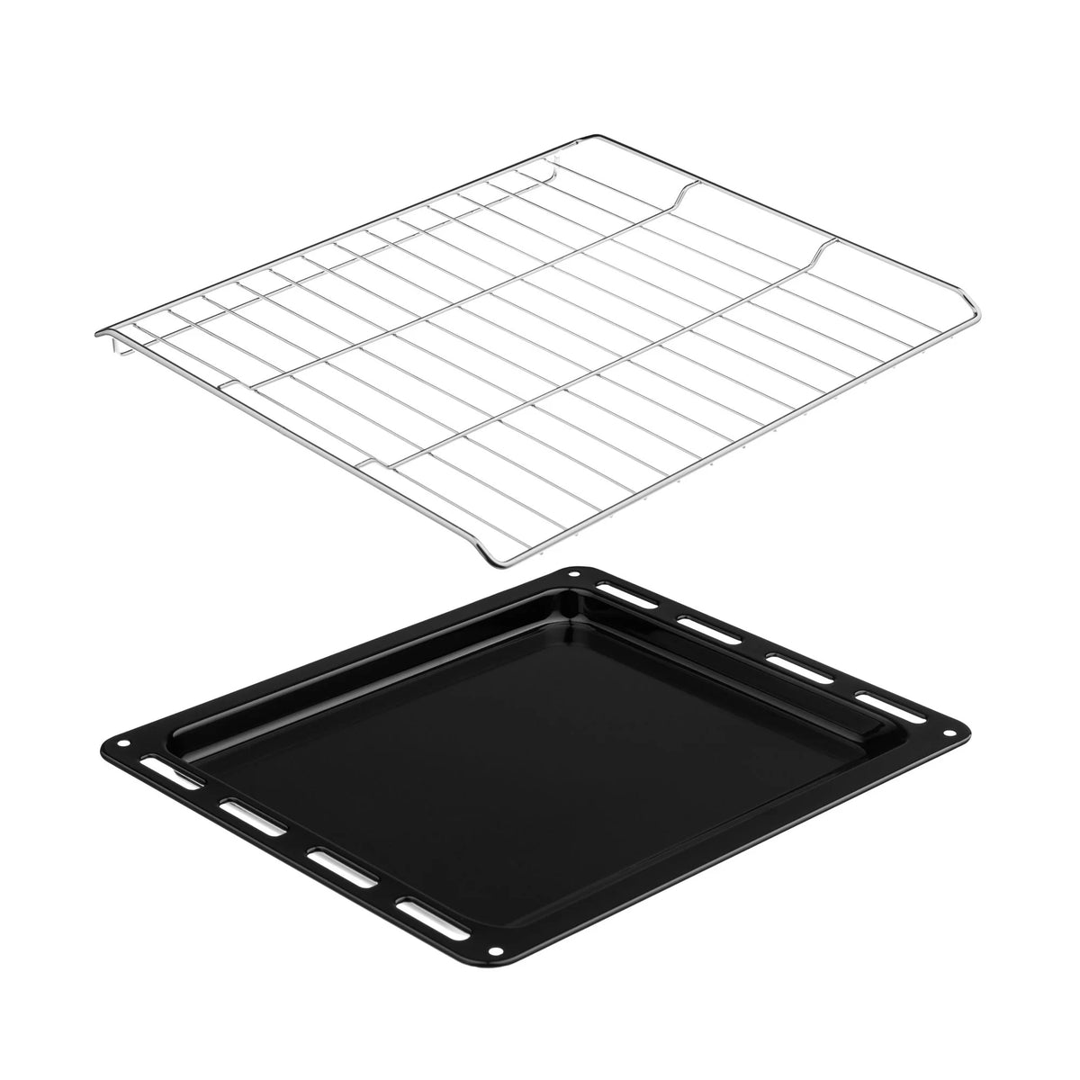 Wire oven rack and black baking pan tray accessory