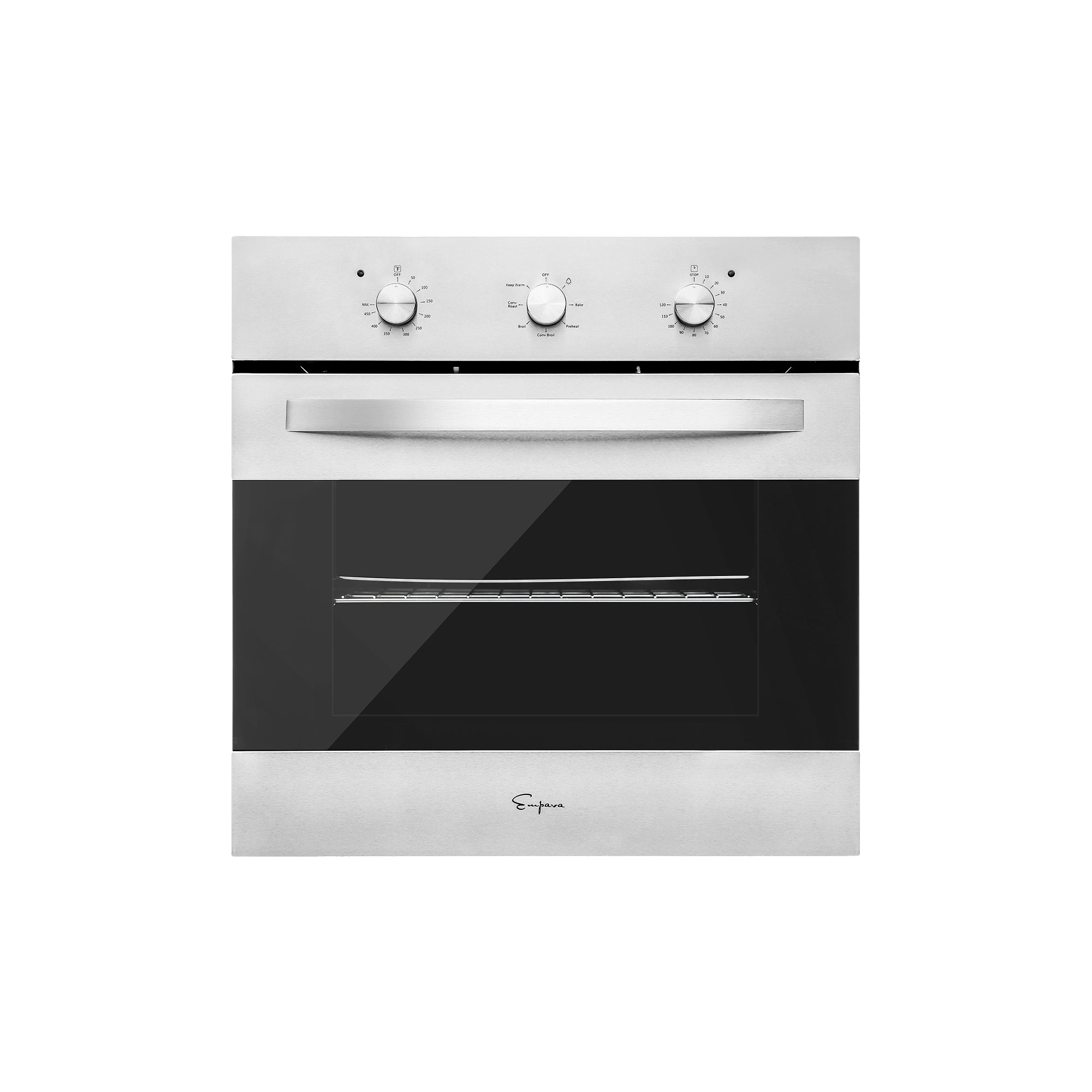 24-inch electric wall oven with stainless control panel and black glass door