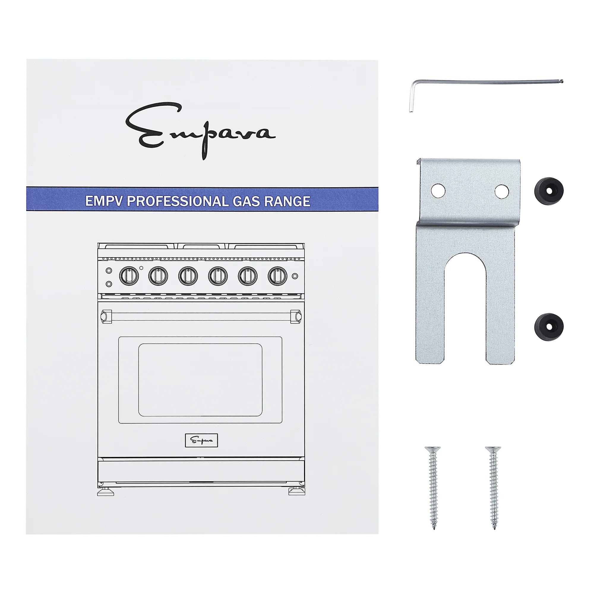 EMPV professional gas range parts diagram and mounting hardware