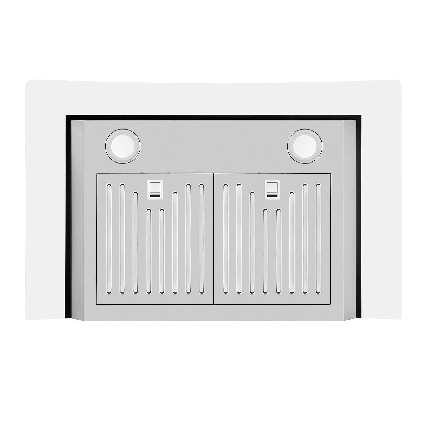 Empava range hood grease filter panel with two circular fan openings and vent slats