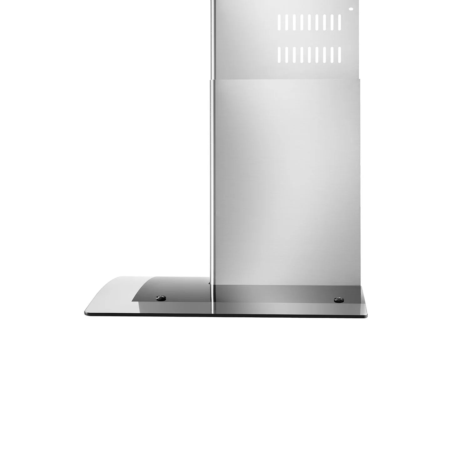 Empava wall mount ducted range hood with stainless steel chimney, base plate, and vent slots