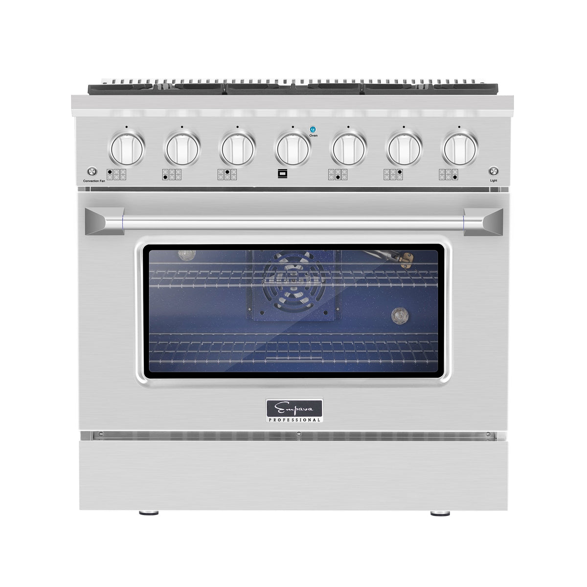 Slide-in single gas oven range with stainless finish and viewing window