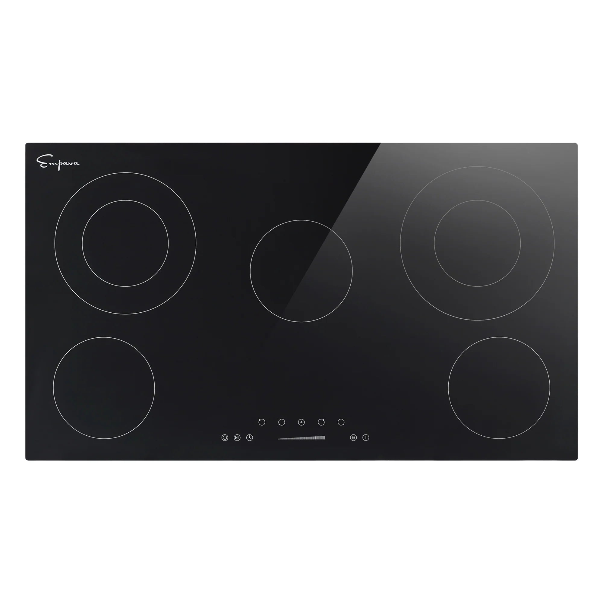 Black radiant electric cooktop with four round burner zones