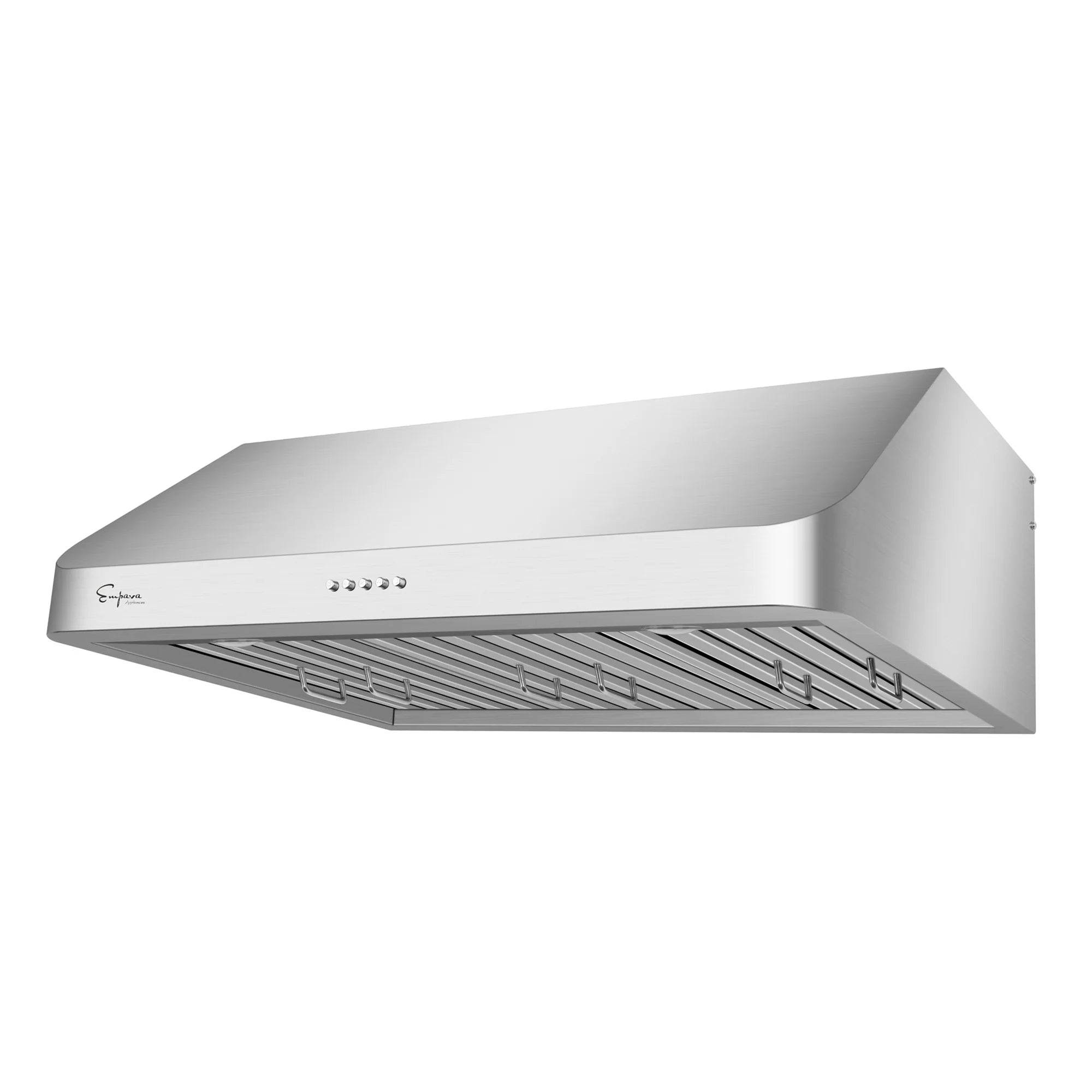 Stainless steel under-cabinet range hood with baffle filter and side vent opening