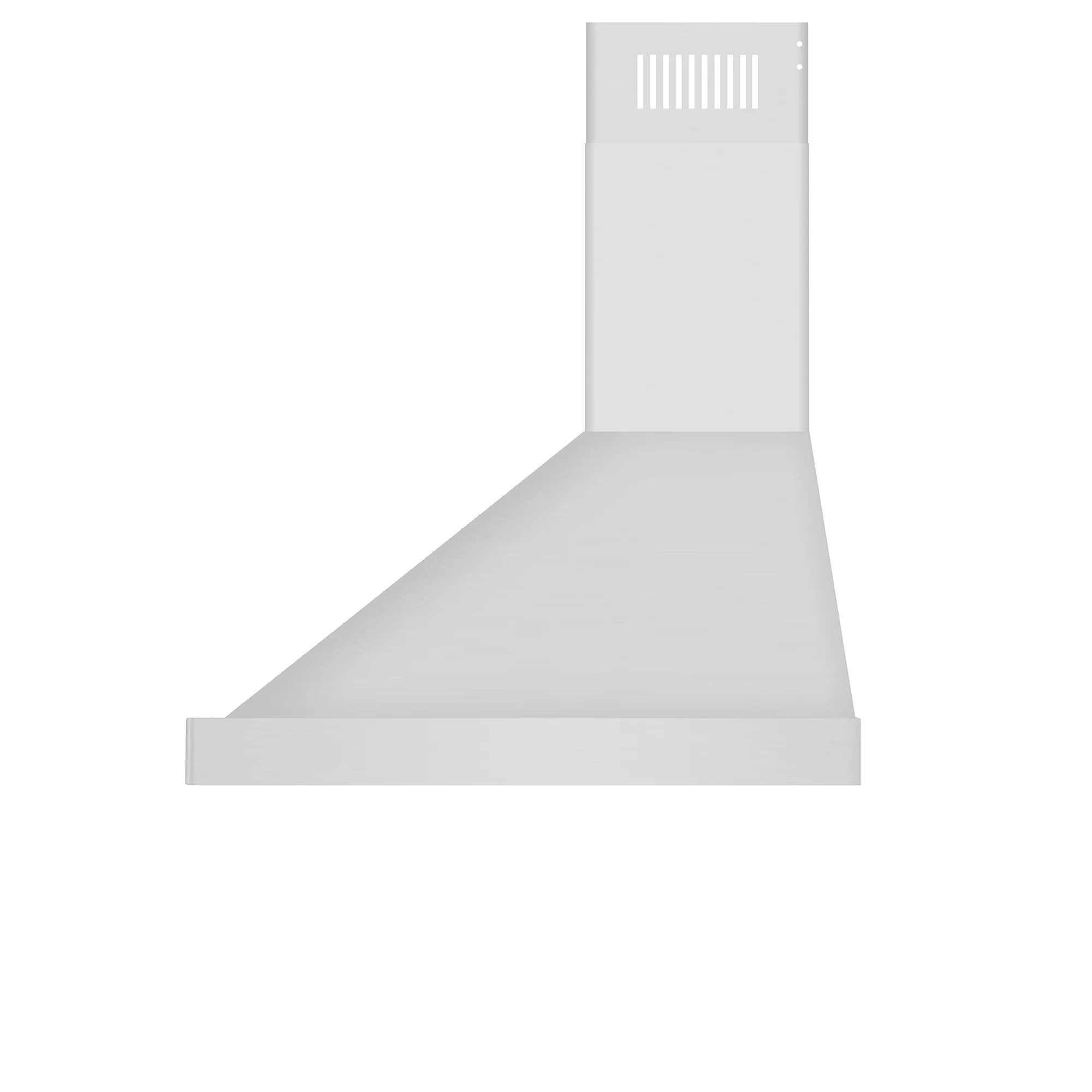 White ducted wall-mount range hood chimney with top vent slots