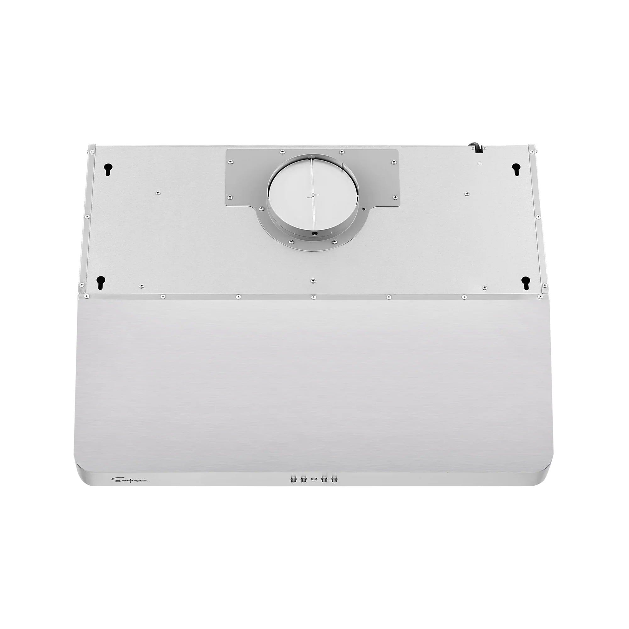 Stainless steel ducted range hood back panel with circular duct collar opening