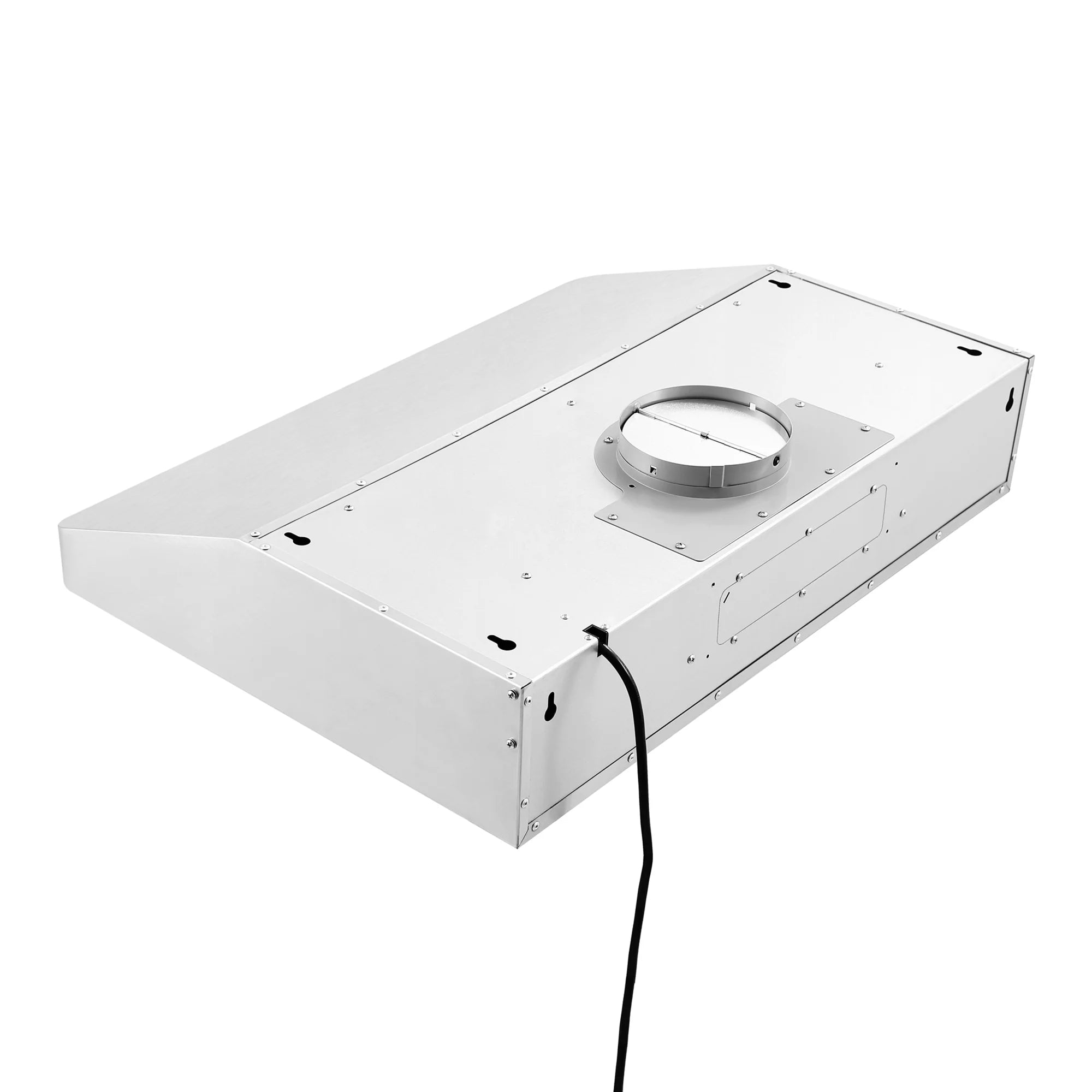 Stainless steel ducted range hood inner housing with round duct collar opening