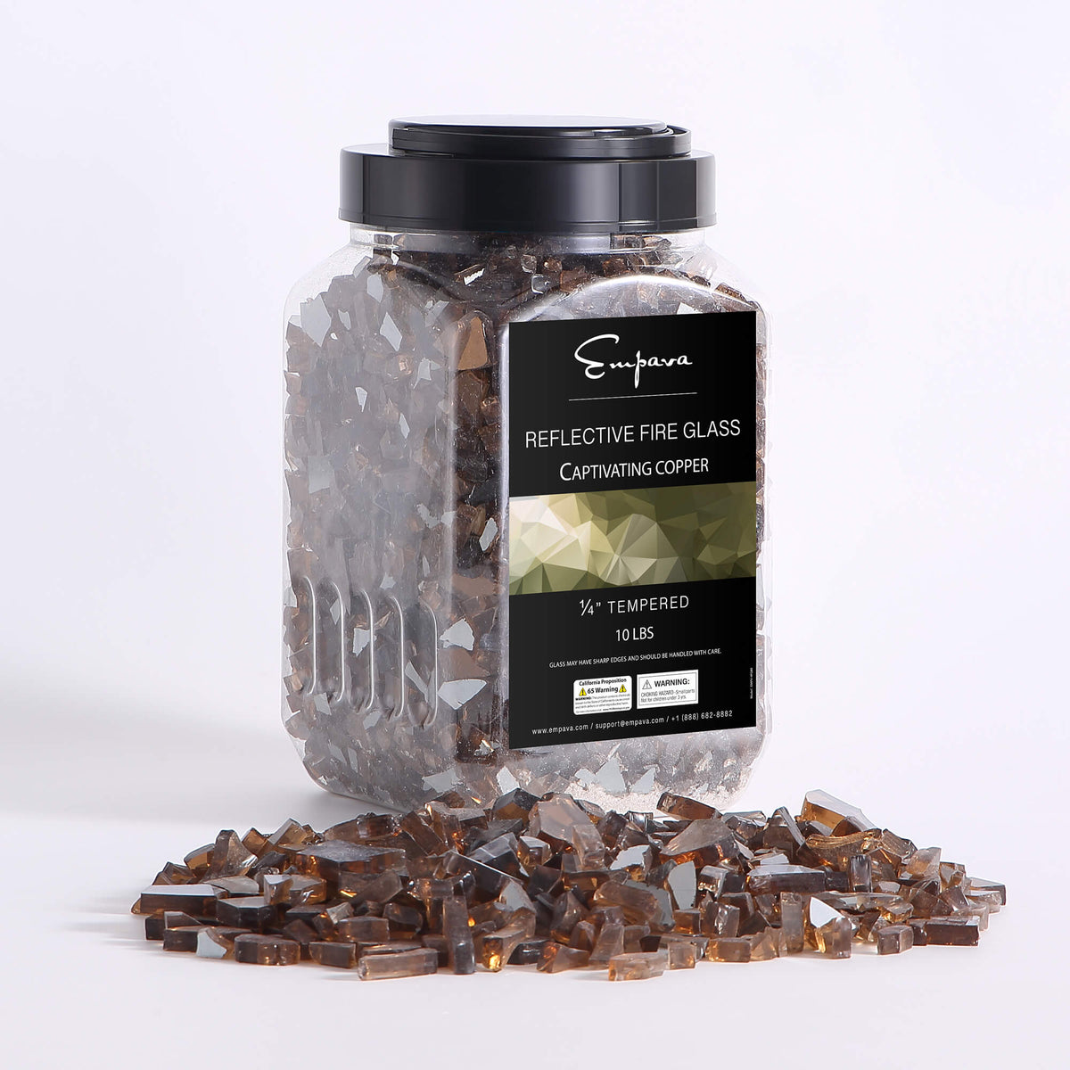 Empava tempered fire glass jar with copper reflective glass pieces