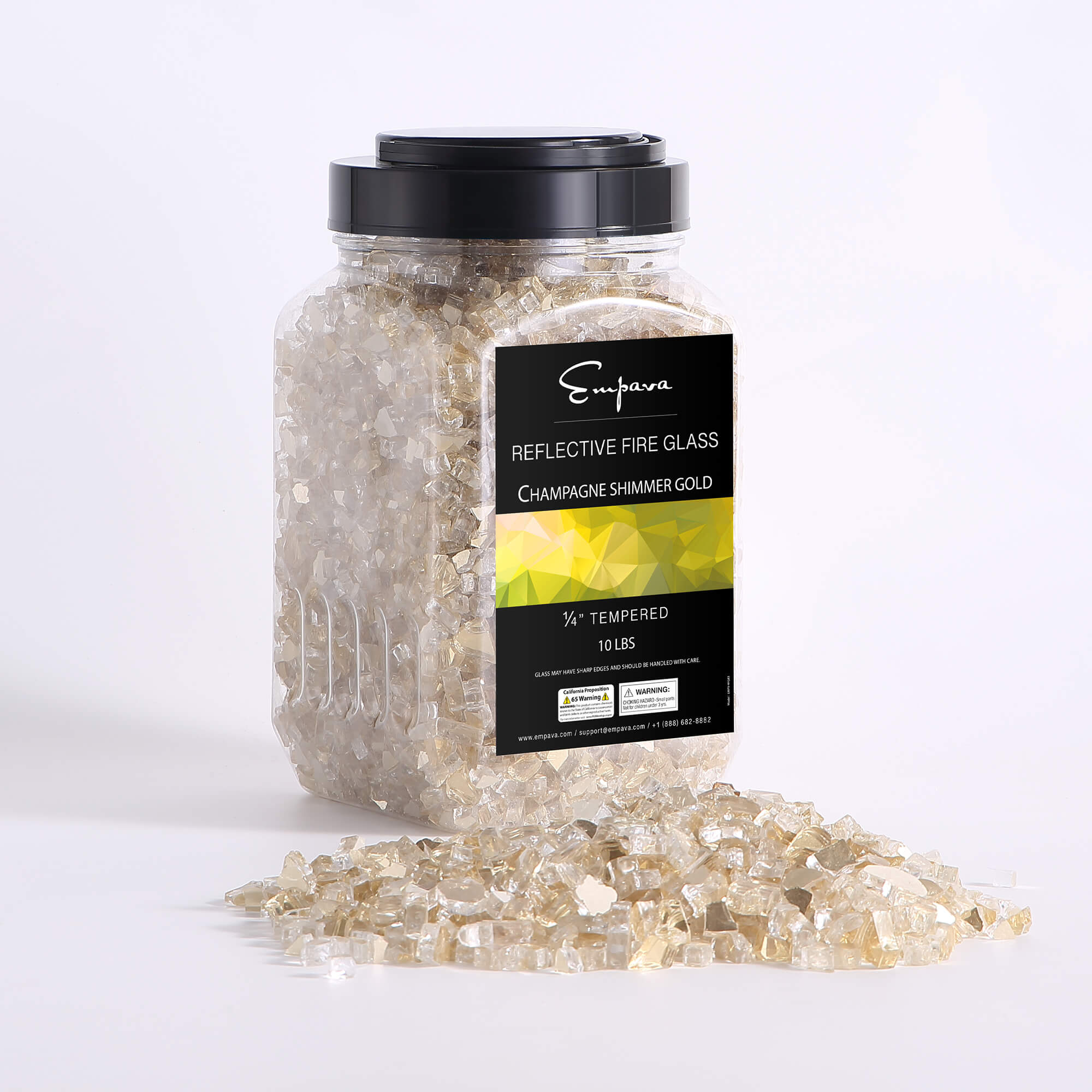 Champagne shimmer gold tempered fire glass jar with reflective glass pieces