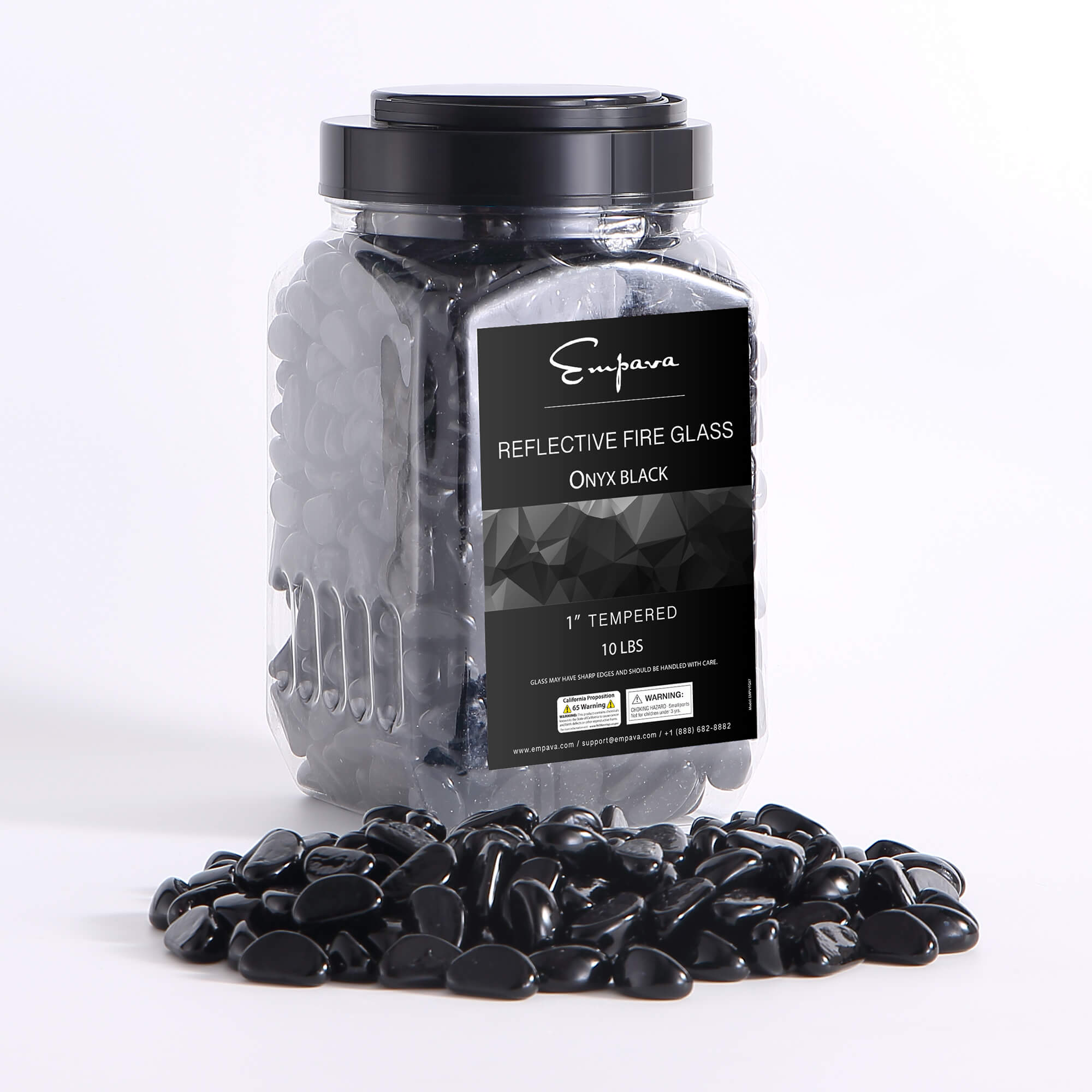 Onyx black tempered reflective fire glass cashews with jar container