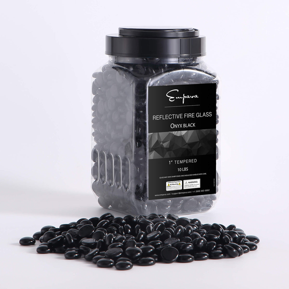 Empava tempered fire glass beads, onyx black beads with jar packaging