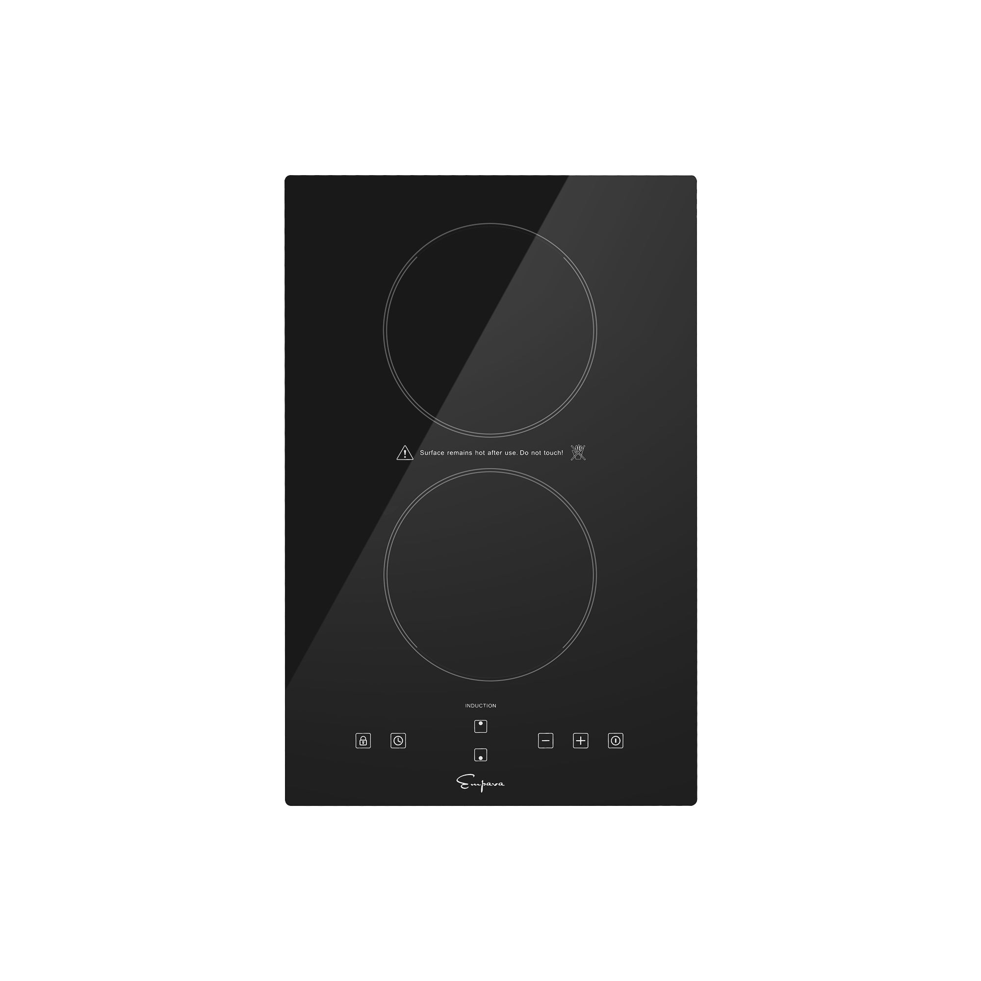 Black portable induction cooktop with two cooking zones and touch control panel