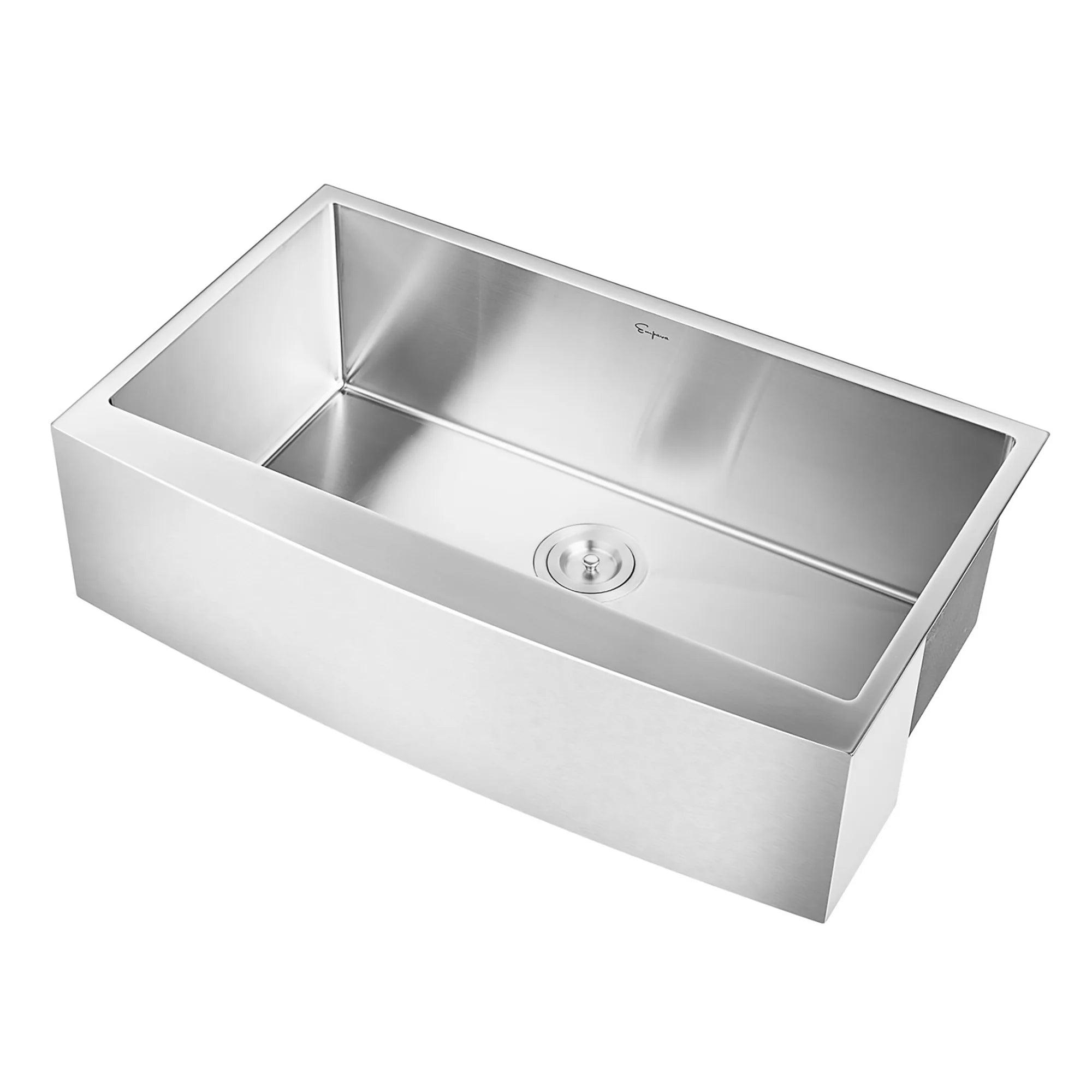 Stainless steel single-bowl kitchen sink, rectangular basin with center drain