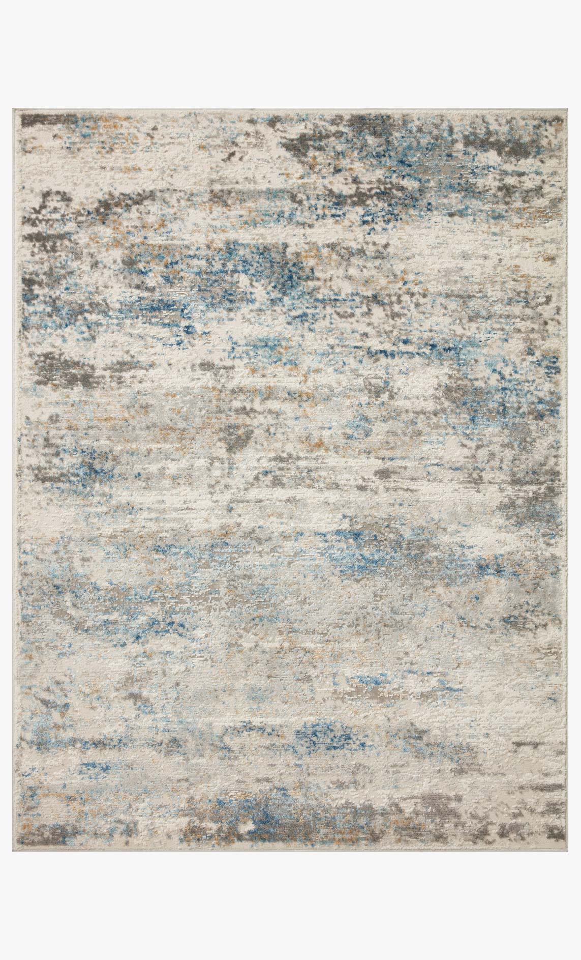 Ivory and ocean abstract distressed area rug with transitional power-loomed look.
