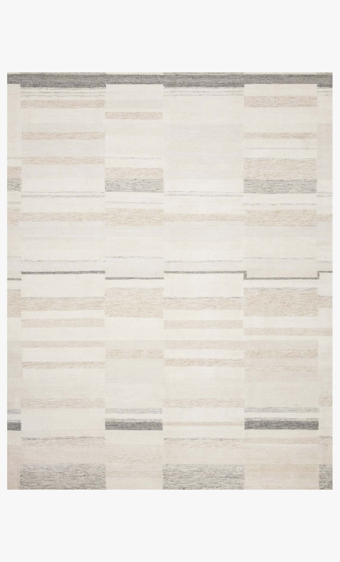 Hand-woven area rug with ivory base and light beige horizontal stripes and speckle