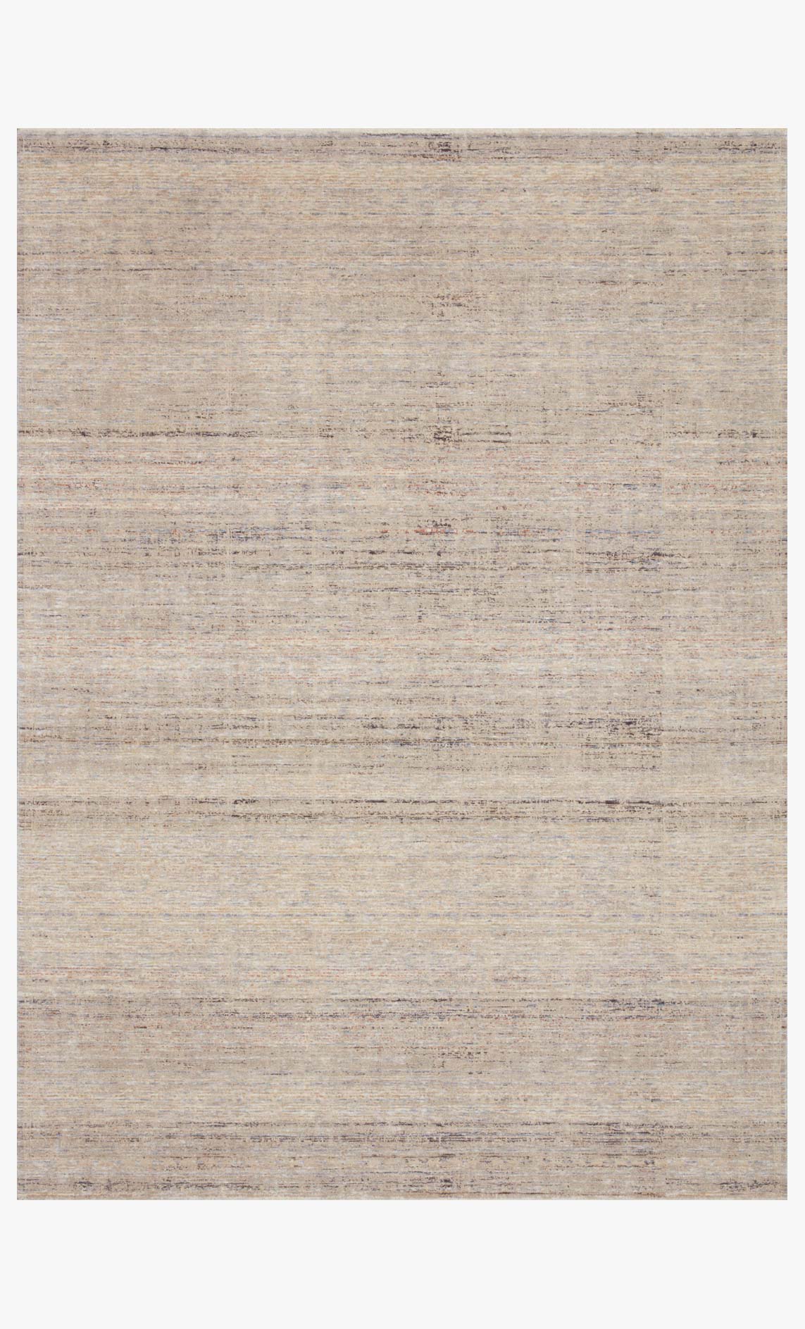 Natural beige power loomed rug with subtle sky-blue horizontal texture
