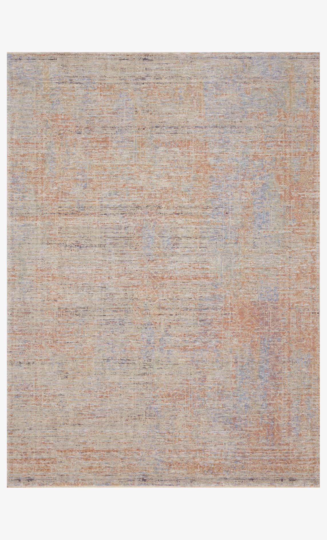 Light blue and tan power-loomed rug with subtle speckled texture and border