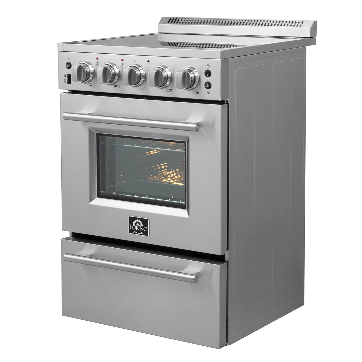 Stainless steel electric range with two oven doors and open glass window