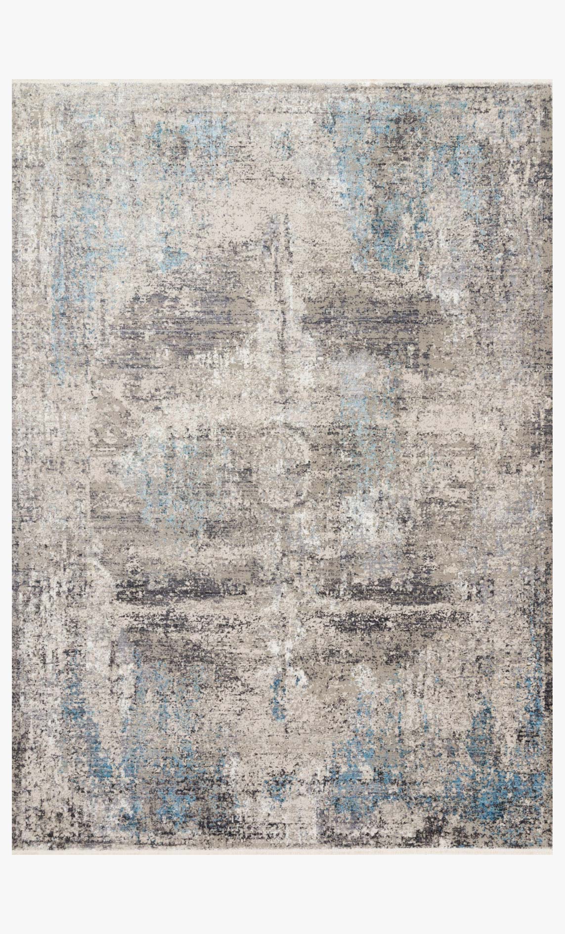 Transitional power-loomed rug with slate and sky abstract distressed pattern