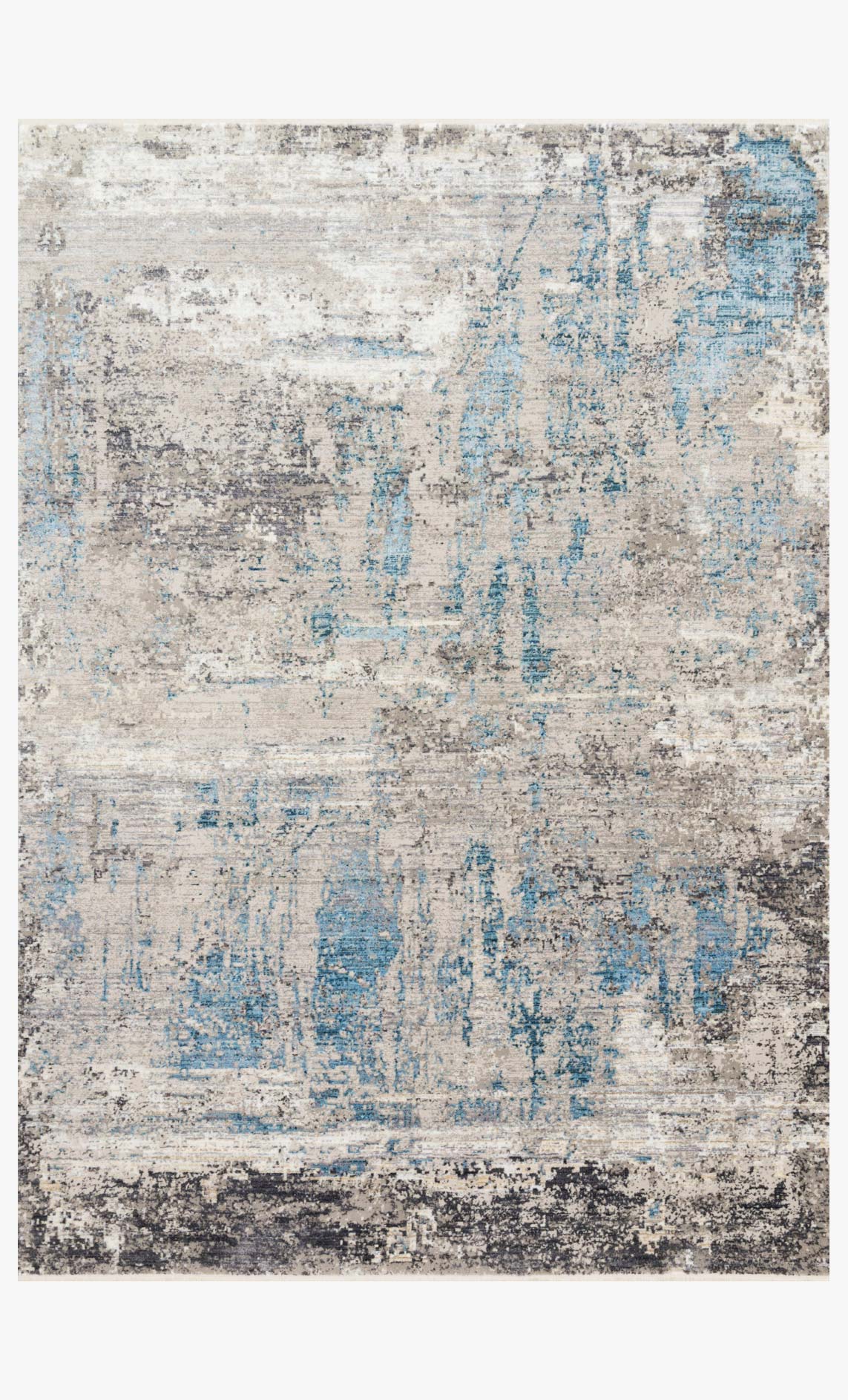 Grey and ocean blue transitional power-loomed rug with abstract distressed pattern