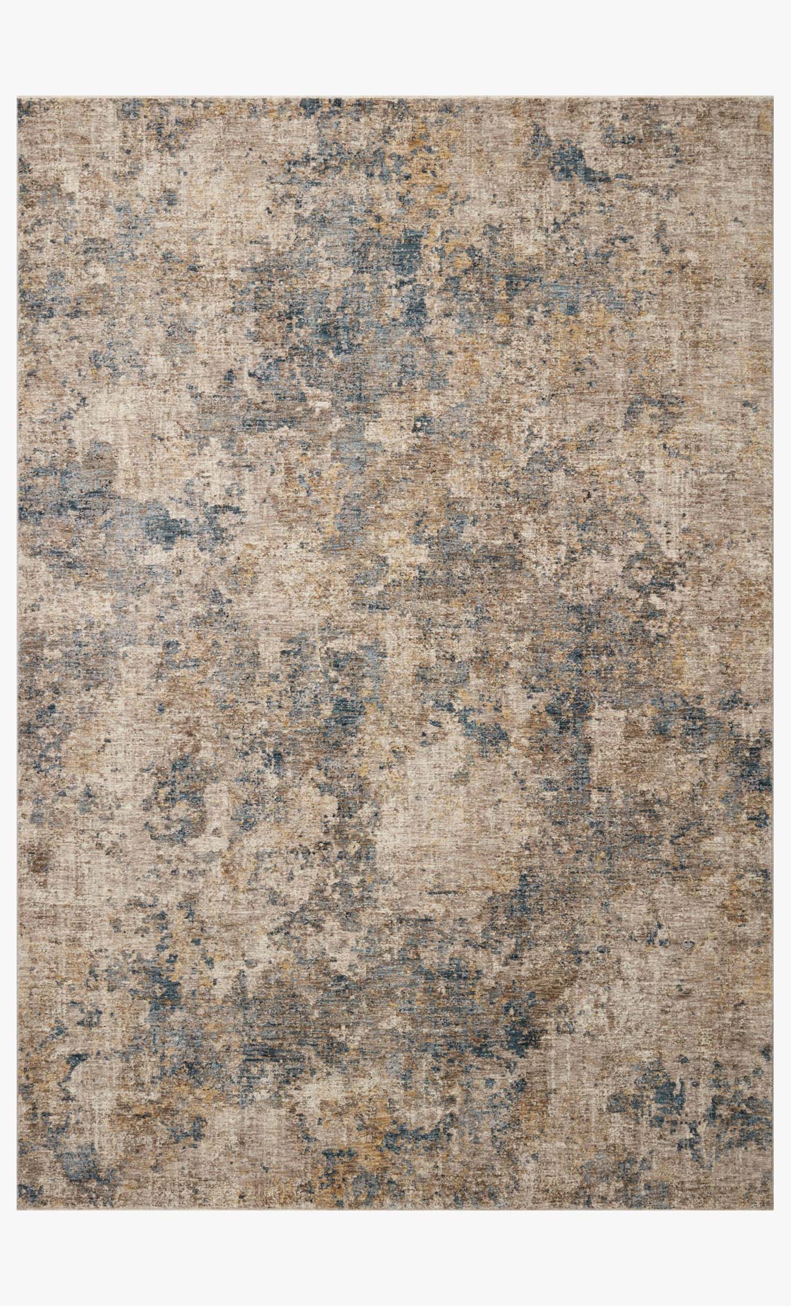 Taupe and denim power-loomed rug with distressed abstract pattern, rectangular