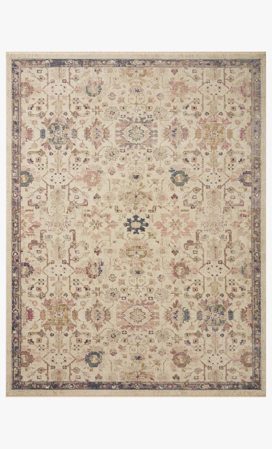 Ivory traditional power-loomed rug with ornate border and patterned medallion