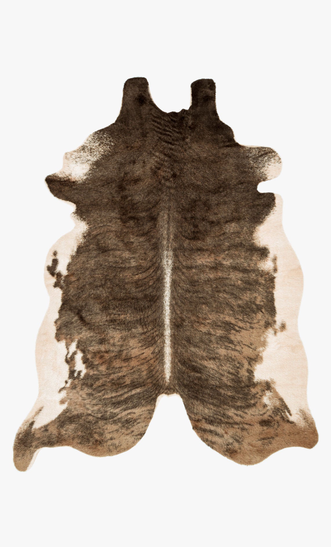 Camel and beige cowhide-style power loomed rug with dark mottled pattern