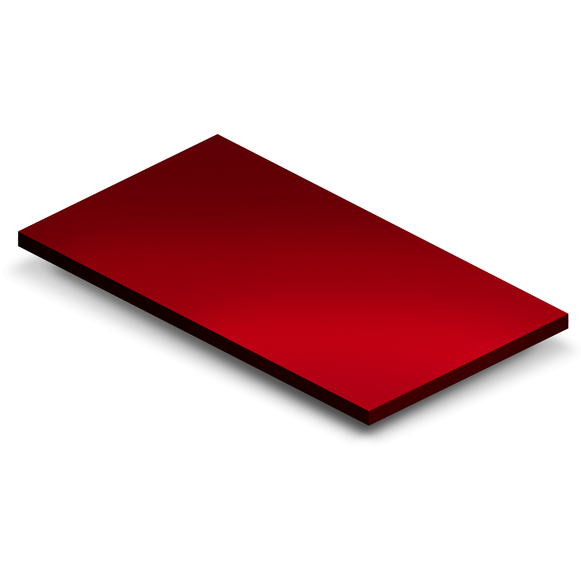 Glossy red rectangular sample board with rounded dark edges