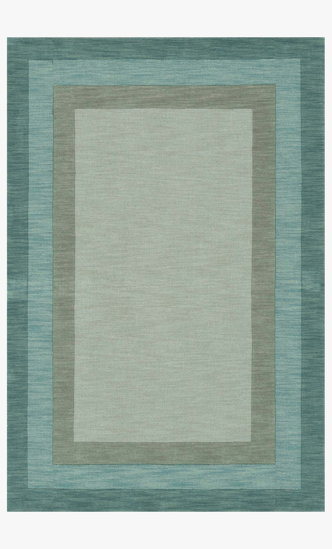 Transitional hand-loomed rug with layered border pattern, fern and light center