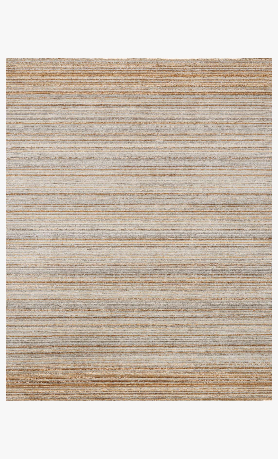 Transitional hand-loomed rug with gray and gold horizontal stripes, rectangular