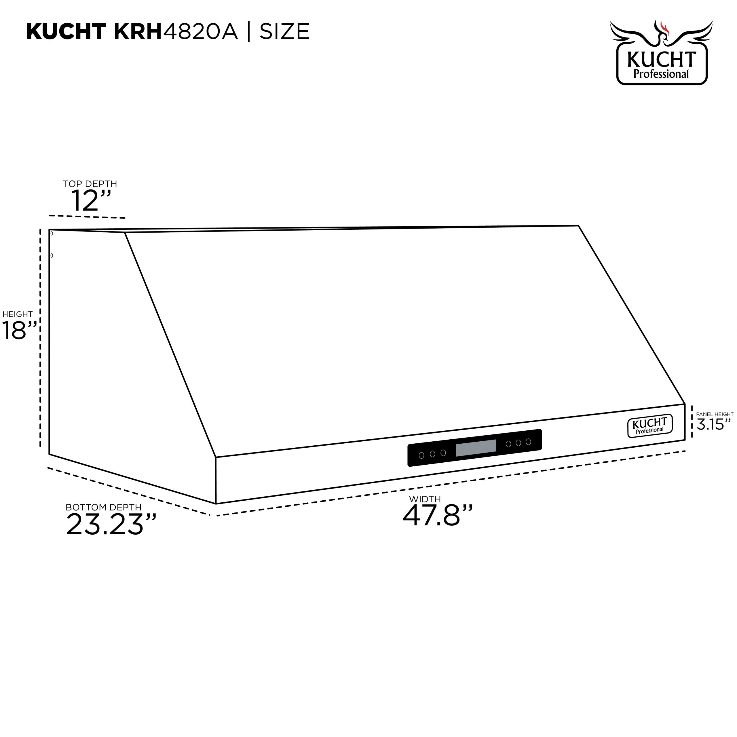 Stainless steel under-cabinet range hood, 47.8 in width, front control panel