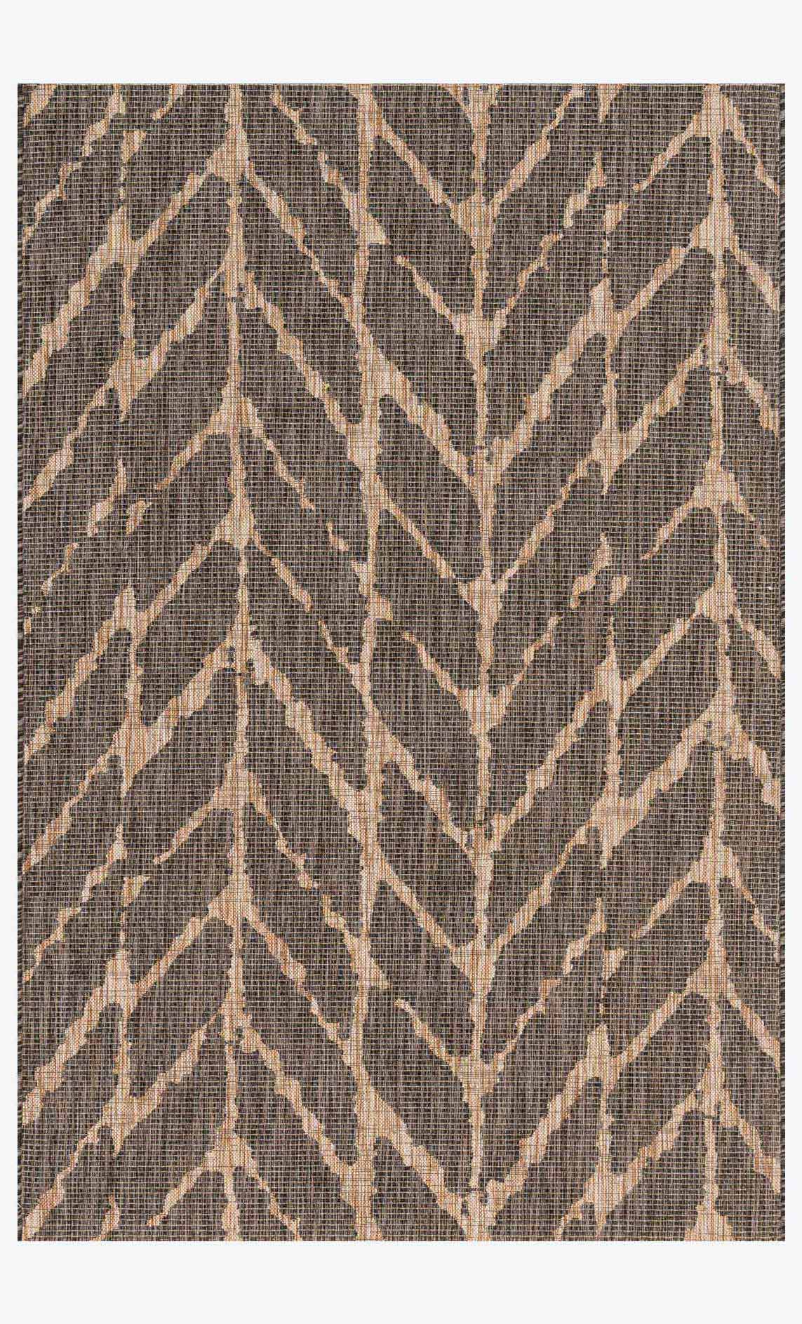 Indoor/outdoor power-loomed rug, charcoal with mocha chevron pattern