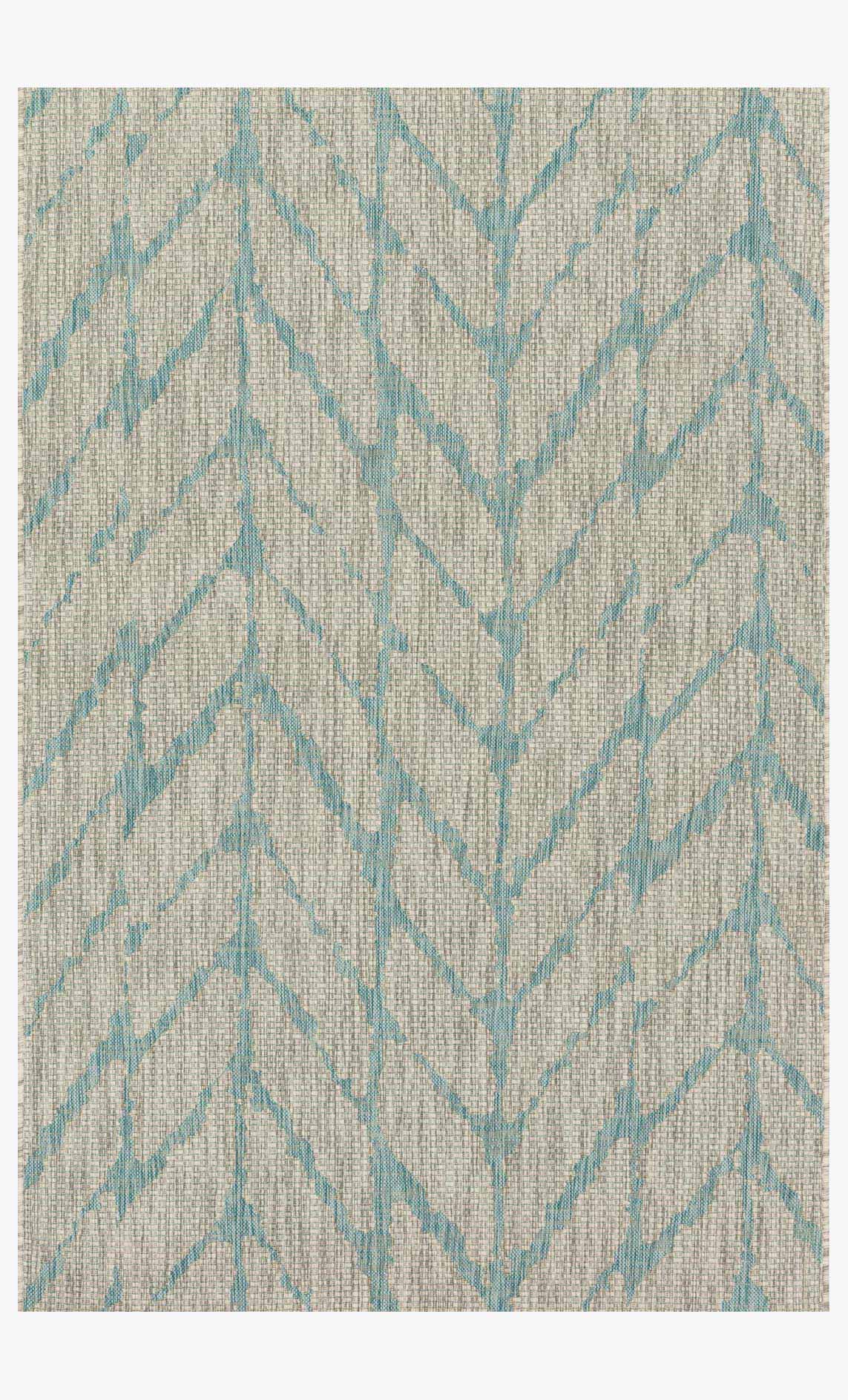 Indoor/outdoor power loomed rug with mist base and aqua chevron zigzag pattern