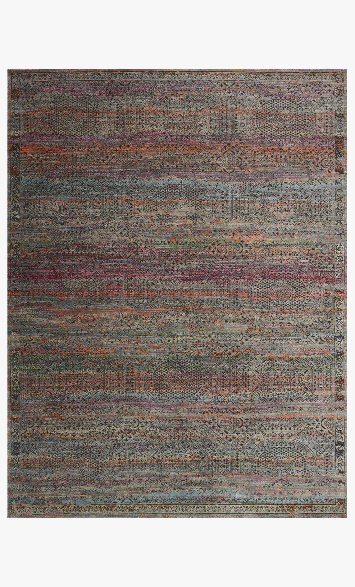 Charcoal and sunset abstract rug with dense speckled pattern, rectangular