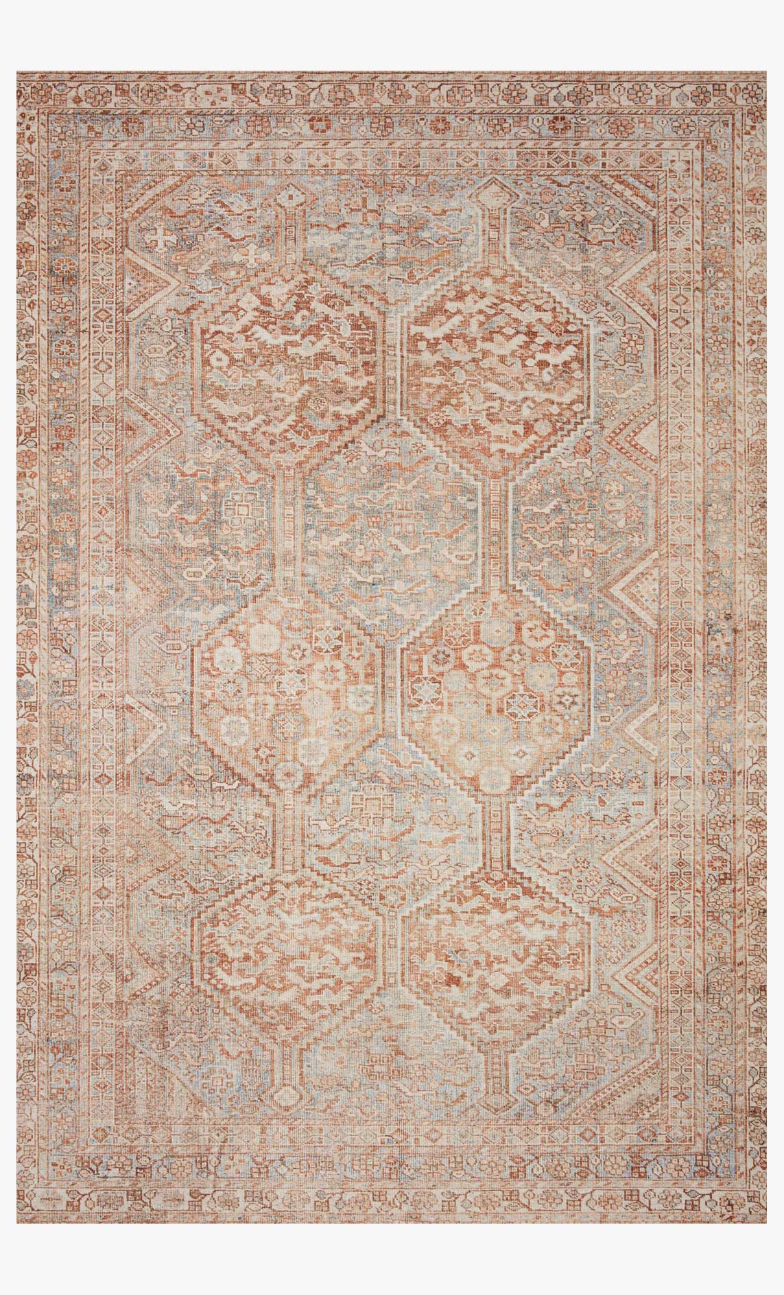 Tangerine and mist traditional power-loomed rug with ornate geometric medallion pattern