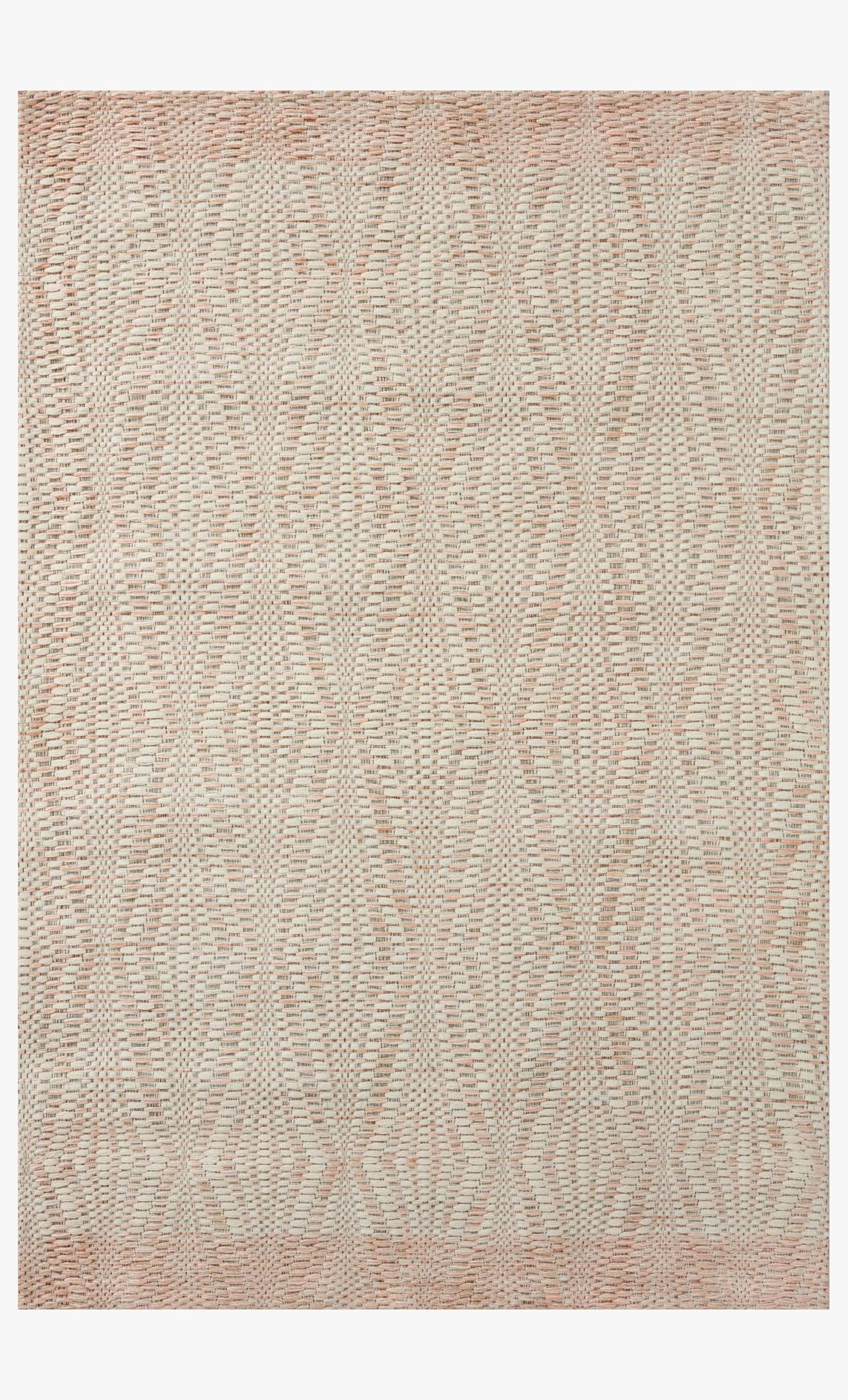 Ivory and blush hand-woven area rug with tight woven diamond texture, flat edge